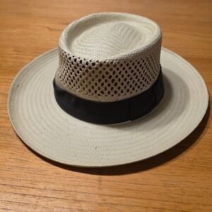 Men's Cream and Black Fedora Straw Hat